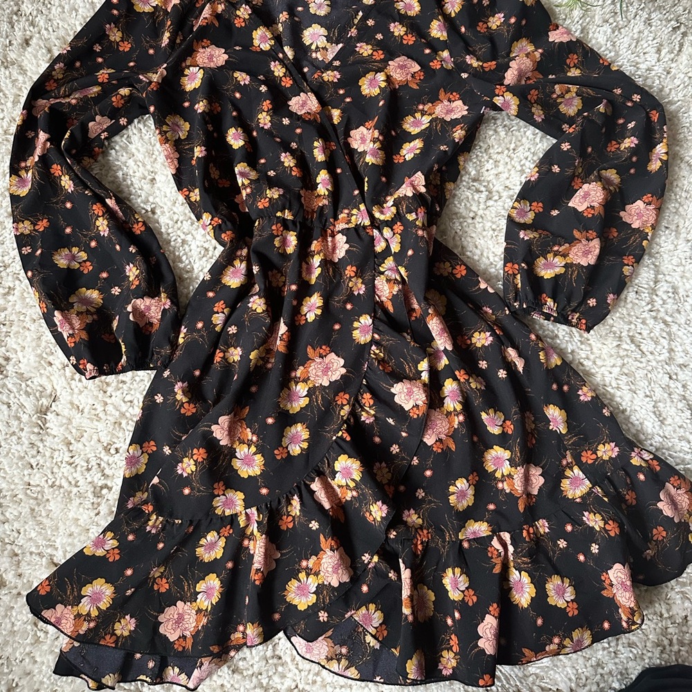 Beautiful vintage indie Abound party cocktail puffy sleeve floral fall d… - Picture 1 of 3